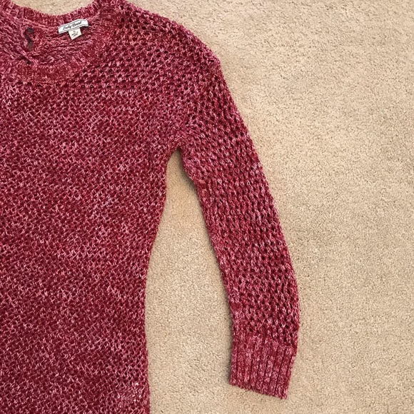 Lucky Brand Sweater Womens Small Burgundy Wine Scoop Neck Open Knit Split Back - Picture 6 of 11